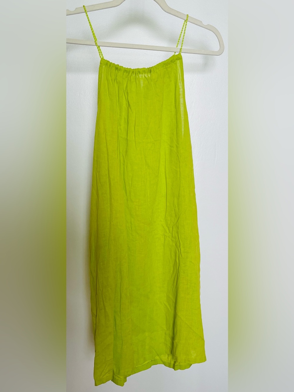 C&C California Lime Green Linen Blend Halter Dress Pockets Summer Beach Lg